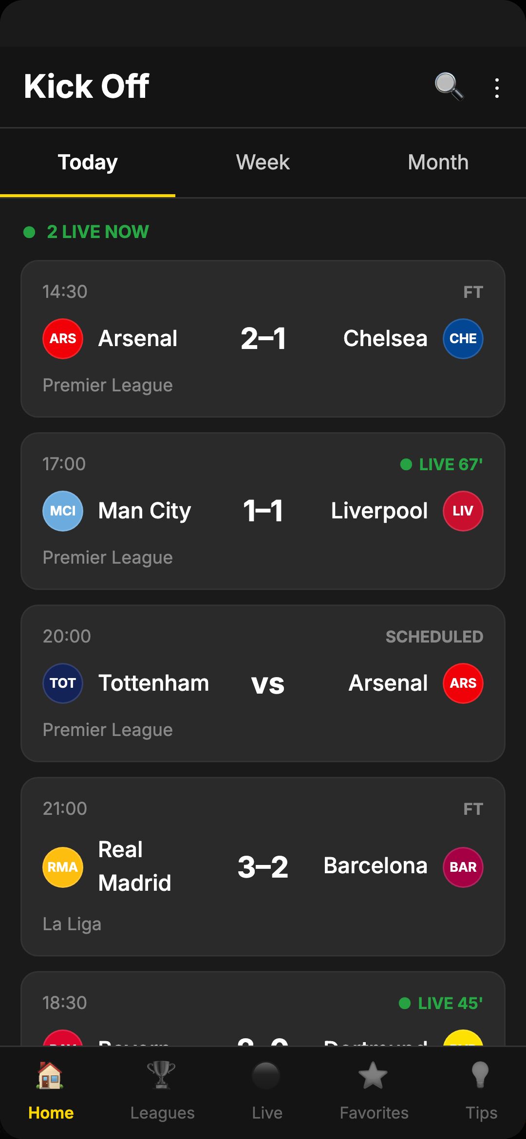 Kick Off — Home Screen